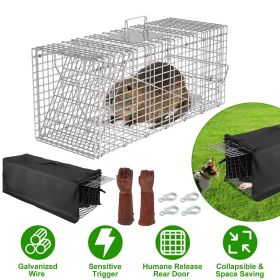 Humane Cat Trap Cage With Waterproof Cover Gloves Catch Release Live Animal Rodent Cage Collapsible Galvanized Wire for Raccoons Beavers Groundho