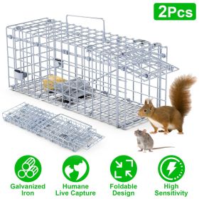 2Pcs Foldable Rat Trap Cage Humane Live Rodent Trap Cage Galvanized Iron Mice Mouse Control Bait Catch with Detachable L Shaped Rod For Kitchen G