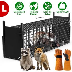 Live Animal Cage Trap For Animals Under Easy To Setup Humane Galvanized Iron Trap Cage For Raccoons Armadillos Groundhogs Muskrats Opossums Skunk (size: L_Black_WithGlove)