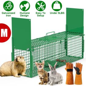 Live Animal Cage Trap For Animals Under Easy To Setup Humane Galvanized Iron Trap Cage For Raccoons Armadillos Groundhogs Muskrats Opossums Skunk (size: M_Green_WithGlove)