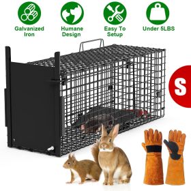 Live Animal Cage Trap For Animals Under Easy To Setup Humane Galvanized Iron Trap Cage For Raccoons Armadillos Groundhogs Muskrats Opossums Skunk (size: S_Black_WithGlove)