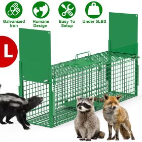 Live Animal Cage Trap For Animals Under Easy To Setup Humane Galvanized Iron Trap Cage For Raccoons Armadillos Groundhogs Muskrats Opossums Skunk (size: L_Green)