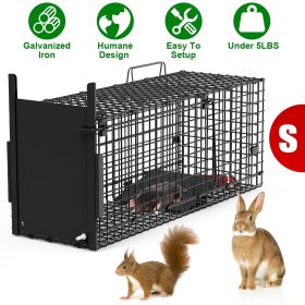 Live Animal Cage Trap For Animals Under Easy To Setup Humane Galvanized Iron Trap Cage For Raccoons Armadillos Groundhogs Muskrats Opossums Skunk (size: S_Black)