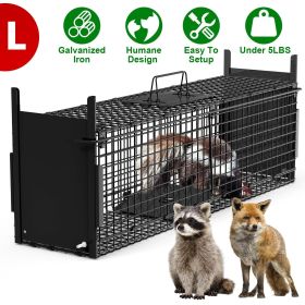 Live Animal Cage Trap For Animals Under Easy To Setup Humane Galvanized Iron Trap Cage For Raccoons Armadillos Groundhogs Muskrats Opossums Skunk (size: L_Black)