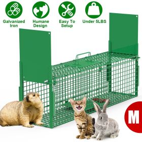 Live Animal Cage Trap For Animals Under Easy To Setup Humane Galvanized Iron Trap Cage For Raccoons Armadillos Groundhogs Muskrats Opossums Skunk (size: M_Green)