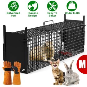 Live Animal Cage Trap For Animals Under Easy To Setup Humane Galvanized Iron Trap Cage For Raccoons Armadillos Groundhogs Muskrats Opossums Skunk (size: M_Black_WithGlove)