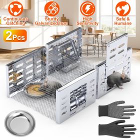 2Pcs Humane Rat Trap Catch and Release Live Mouse Cage Traps with Automatic Continuous Cycle Trapping for Chipmunk Rodent Mouse Small Animals (Default: default title)