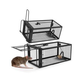 2 Pack Rat Trap Cage Humane Live Rodent Trap Cage for Indoor & Outdoor (Color: Black, Type: Mouse Catcher)