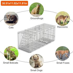 Humane Cat Trap Cage Catch Release Live Animal Rodent Cage Collapsible Galvanized Wire for Raccoons Beavers Groundhogs Foxes Armadillos (Color: AS  pic)